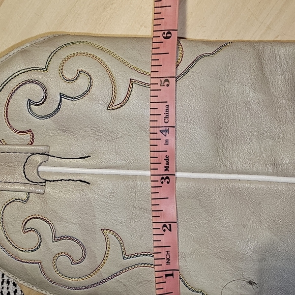 Womens Sz 7.5 Boulet Heeled Cream Leather Cowboy Boots - Picture 16 of 17